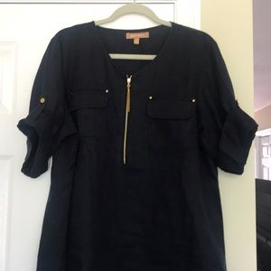 Ellen Tracy Size 1X Navy Blue Linen top $25